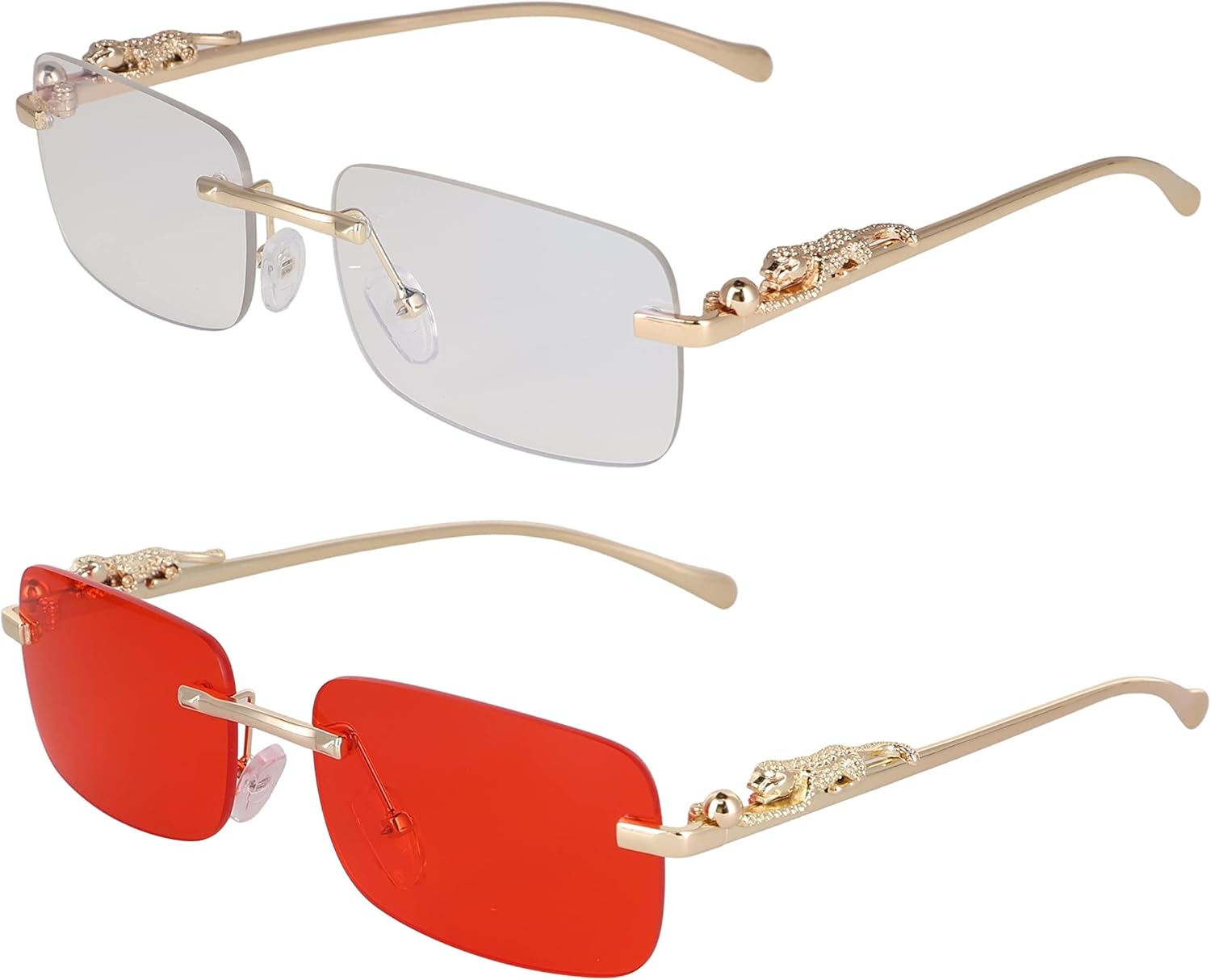 

Безупречные солнцезащитные очки большого размера без оправы для женщин и мужчин. Прямоугольные модные солнцезащитные очки без оправы (2 шт.: прозрачные и красные) FLAWLESS EYEWEAR, 2 Pack: Clear and Red