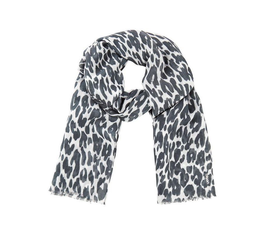 

Шарф с леопардовым принтом и бахромой по краю Olsen, Dark slate