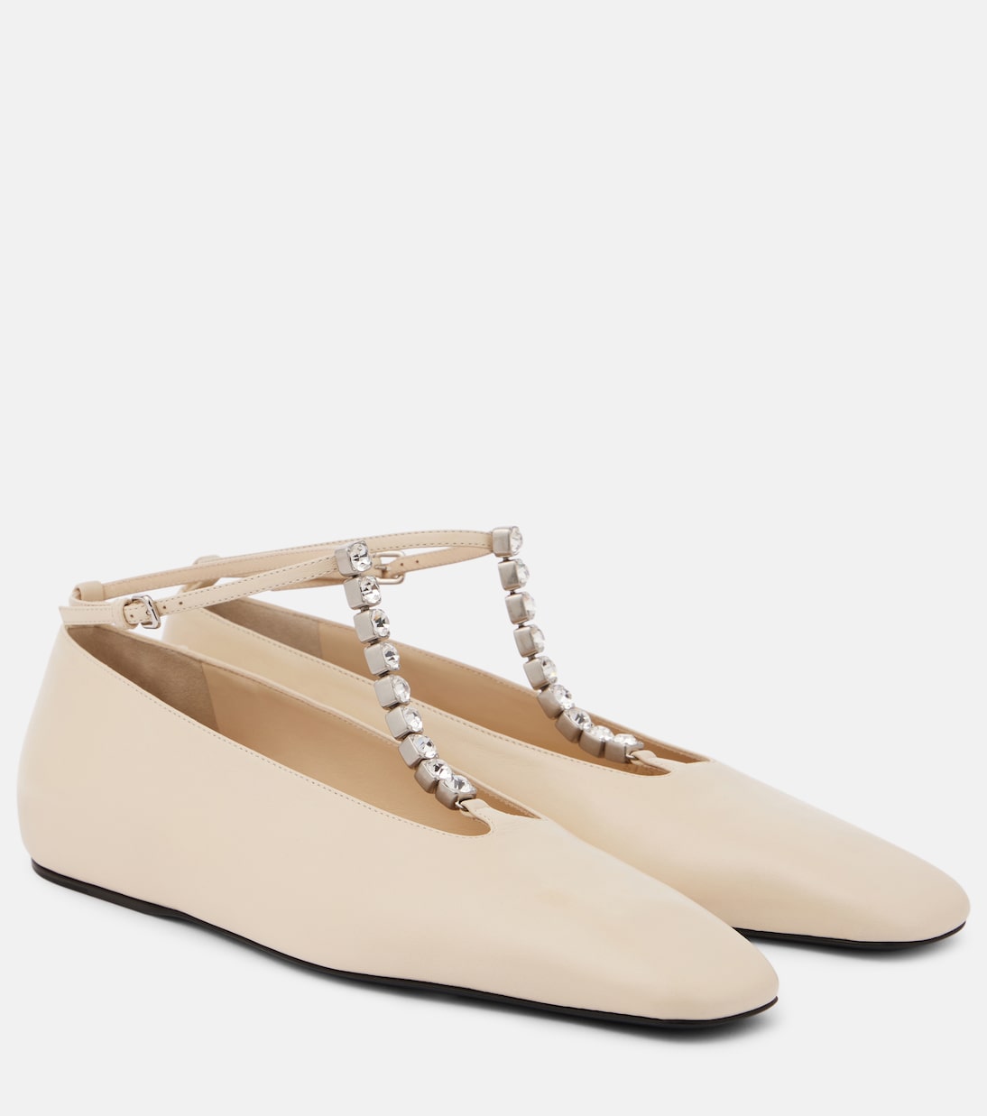 Кожаные балетки, украшенные кристаллами Jil Sander, Chalk