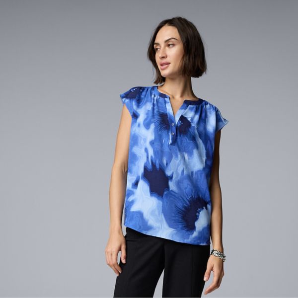 

Короткий рукав дольман с запахом миниатюрного размера Simply Vera Vera Wang, цвет blue floral