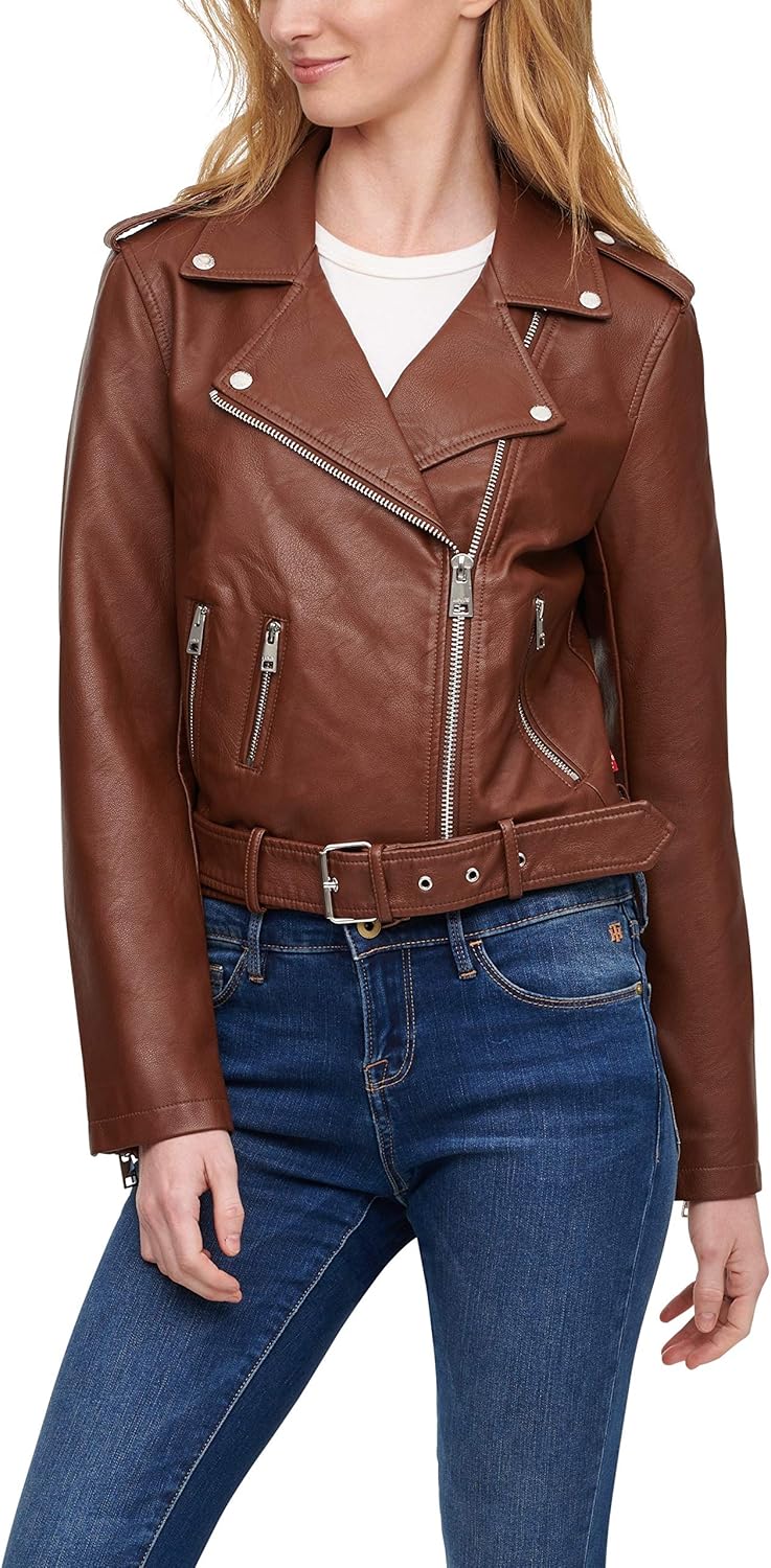 

Levi's Женская куртка-косуха из искусственной кожи с поясом, Dark Brown