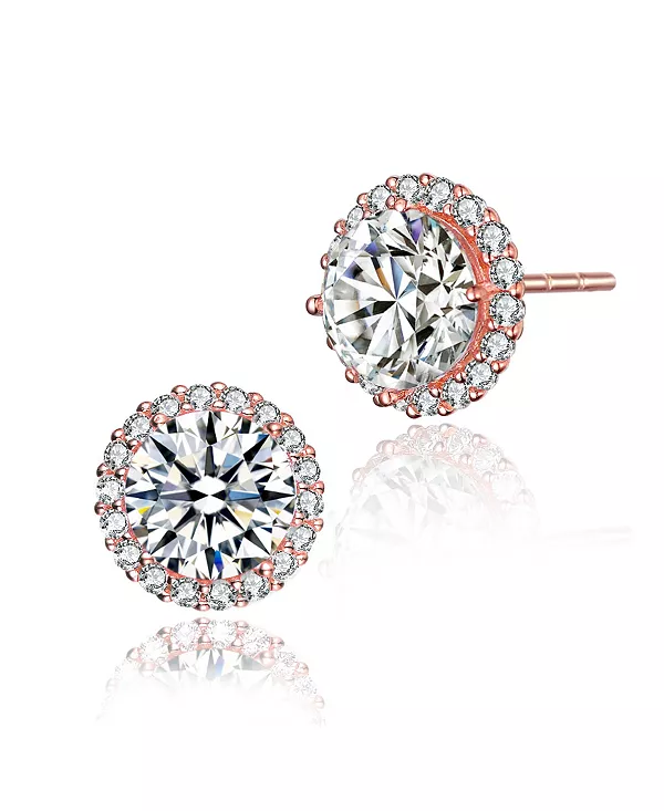 

Серьги-Пуговицы из стерлингового серебра с прозрачными круглыми кубическими циркониями и зубчатым ореолом. Genevive, pink