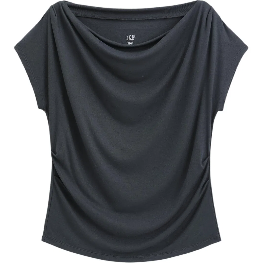 Футболка женская с драпированным воротником GAP, Light Gray — фото 3