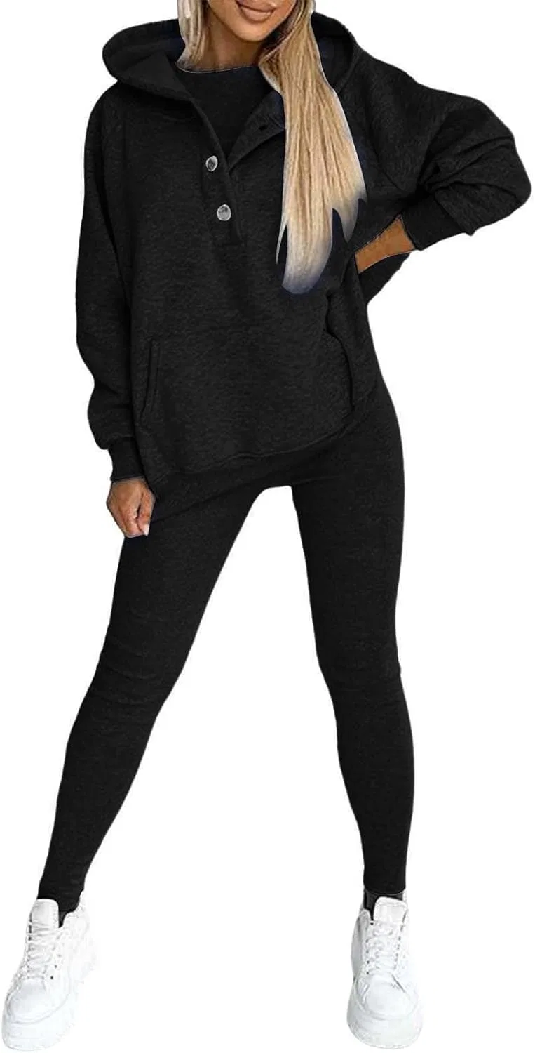 Женский спортивный костюм Oversized, худи, леггинсы, жилет, чёрный