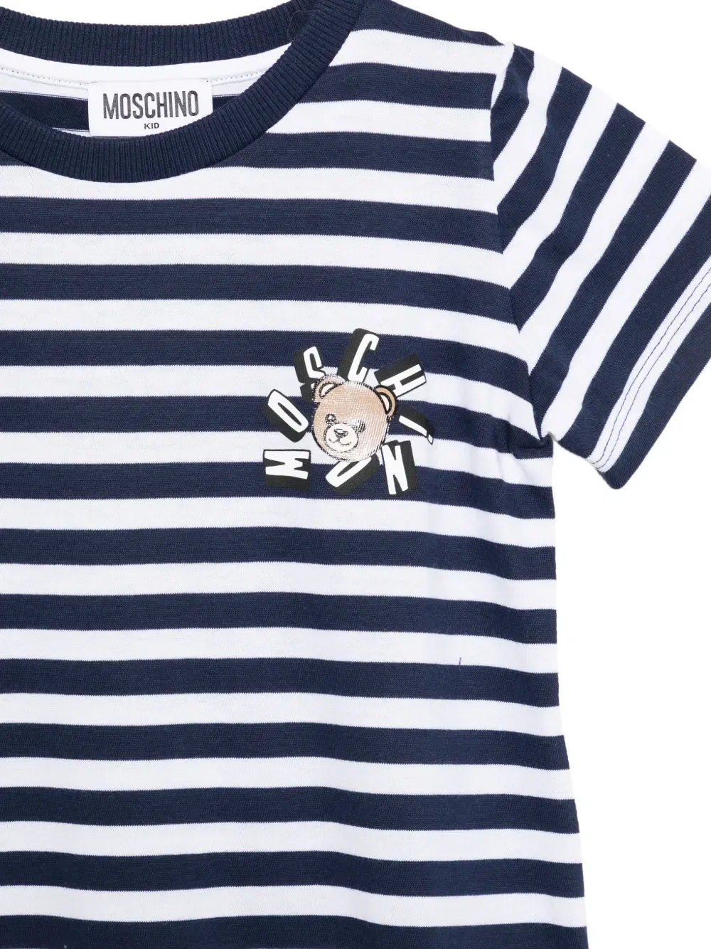 Платье в полоску с графическим рисунком Moschino Kids, синий — фото 3