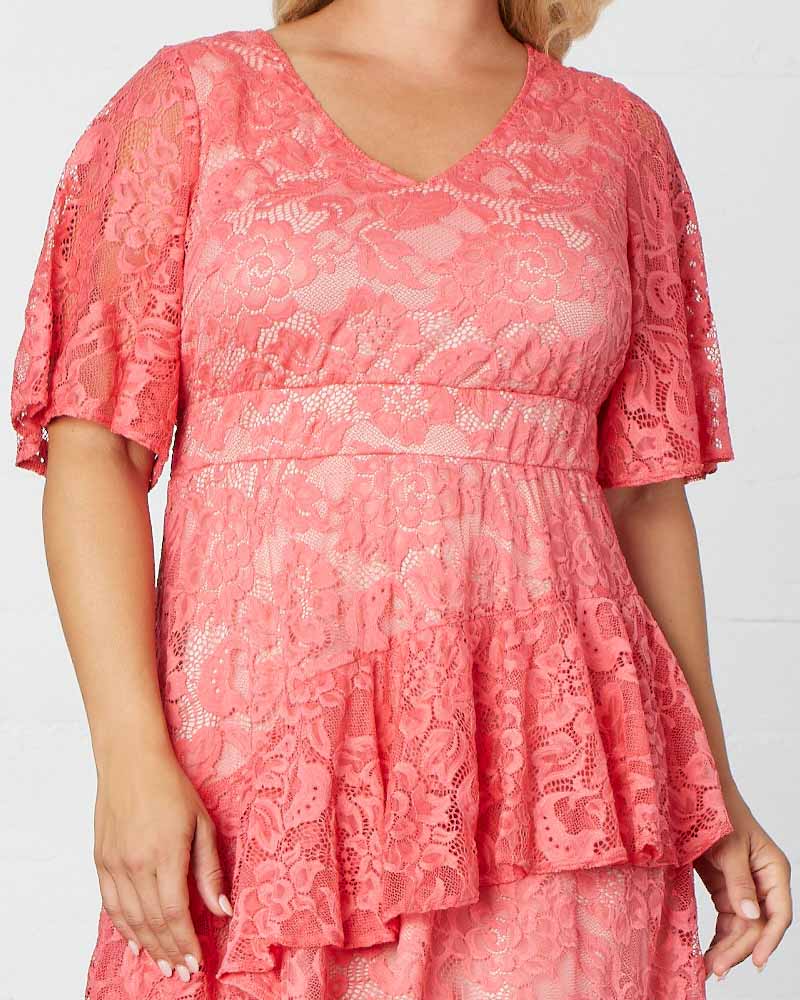 

Коктейльное платье Lace Affair Kiyonna, цвет coral
