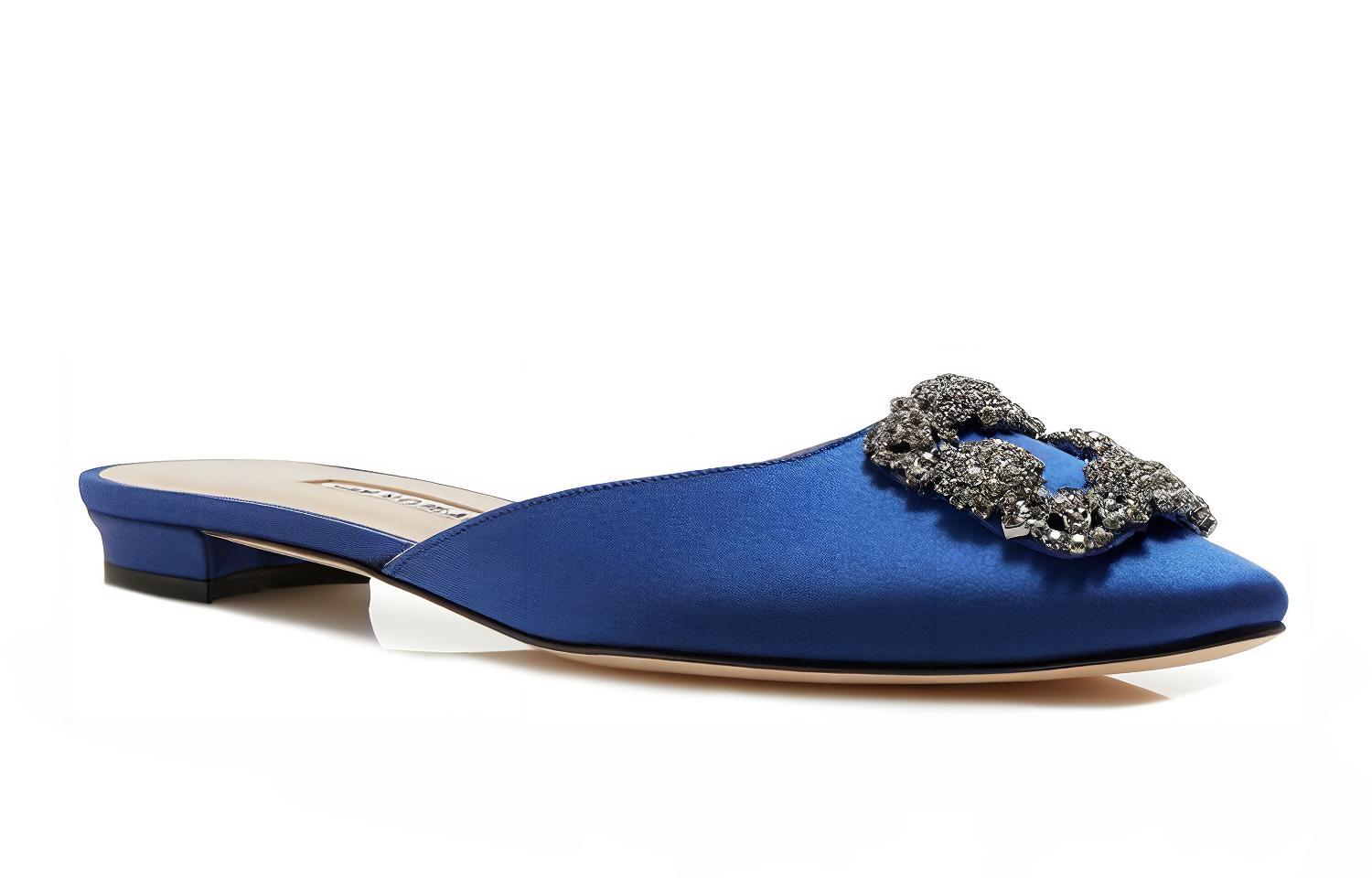 Туфли-лодочки с запахом на мыске для женщин темно-синие MANOLO BLAHNIK — фото 3