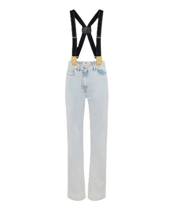 

Хлопковые джинсовые брюки на подтяжках Elisabetta Franchi, синий