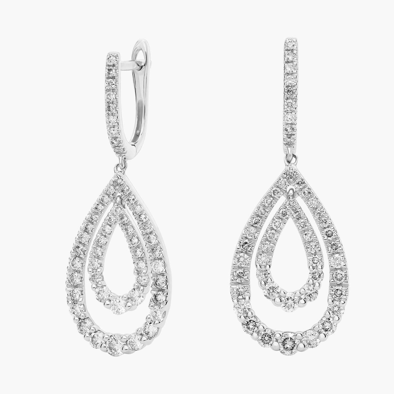 

Серьги-капли с бриллиантами, градуированные, из белого золота 14 карат (1 1/4 карата, двойной огранки) Blue Nile