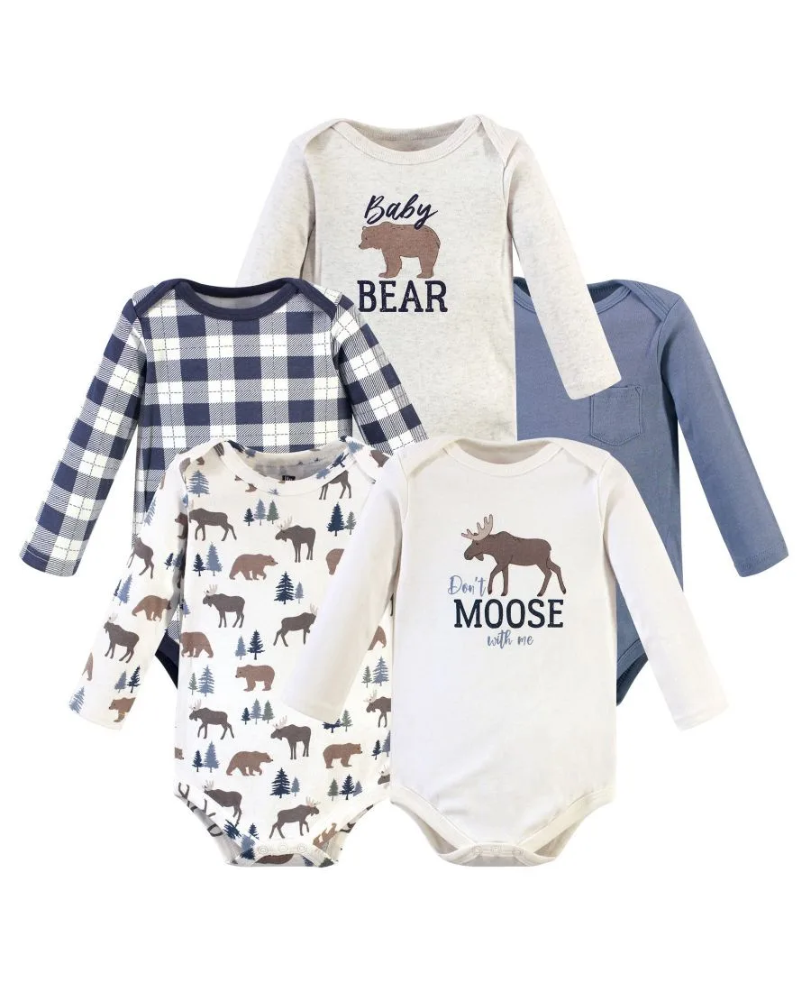 Коллекция из пяти хлопковых боди с длинными рукавами Hudson Baby, Moose Bear