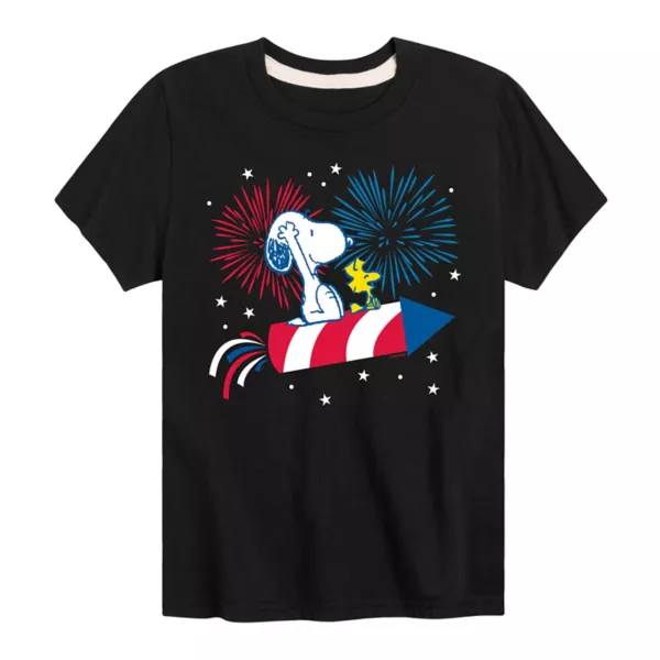 

Футболка с рисунком фейерверков и Снупи для мальчиков 8-20 лет Licensed Character, черный