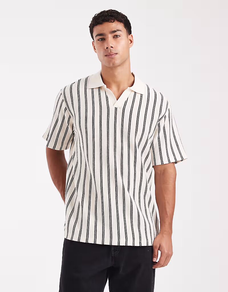 

Вязаное крючком поло с вертикальной полоской белого цвета Jack & Jones, Белый, Вязаное крючком поло с вертикальной полоской белого цвета Jack & Jones