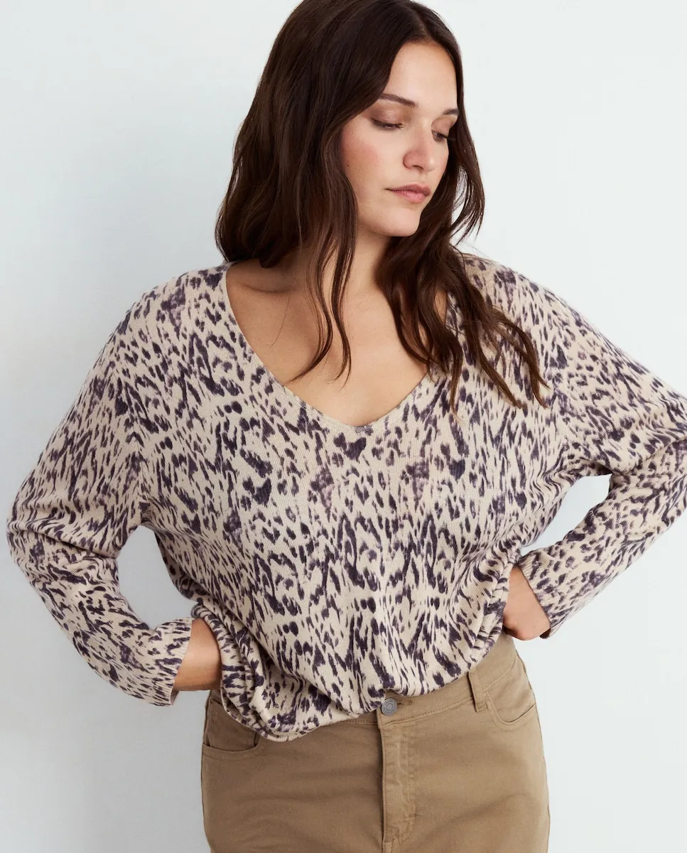 

Женский джемпер с принтом и V-образным вырезом Couchel, коричневый