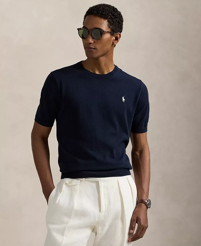 

Мужской хлопковый джемпер с круглым вырезом и короткими рукавами Polo Ralph Lauren, синий
