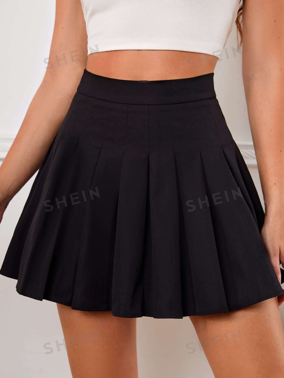 

EZwear Короткая юбка, молния, однотонная, плиссированная юбка Shein, черный