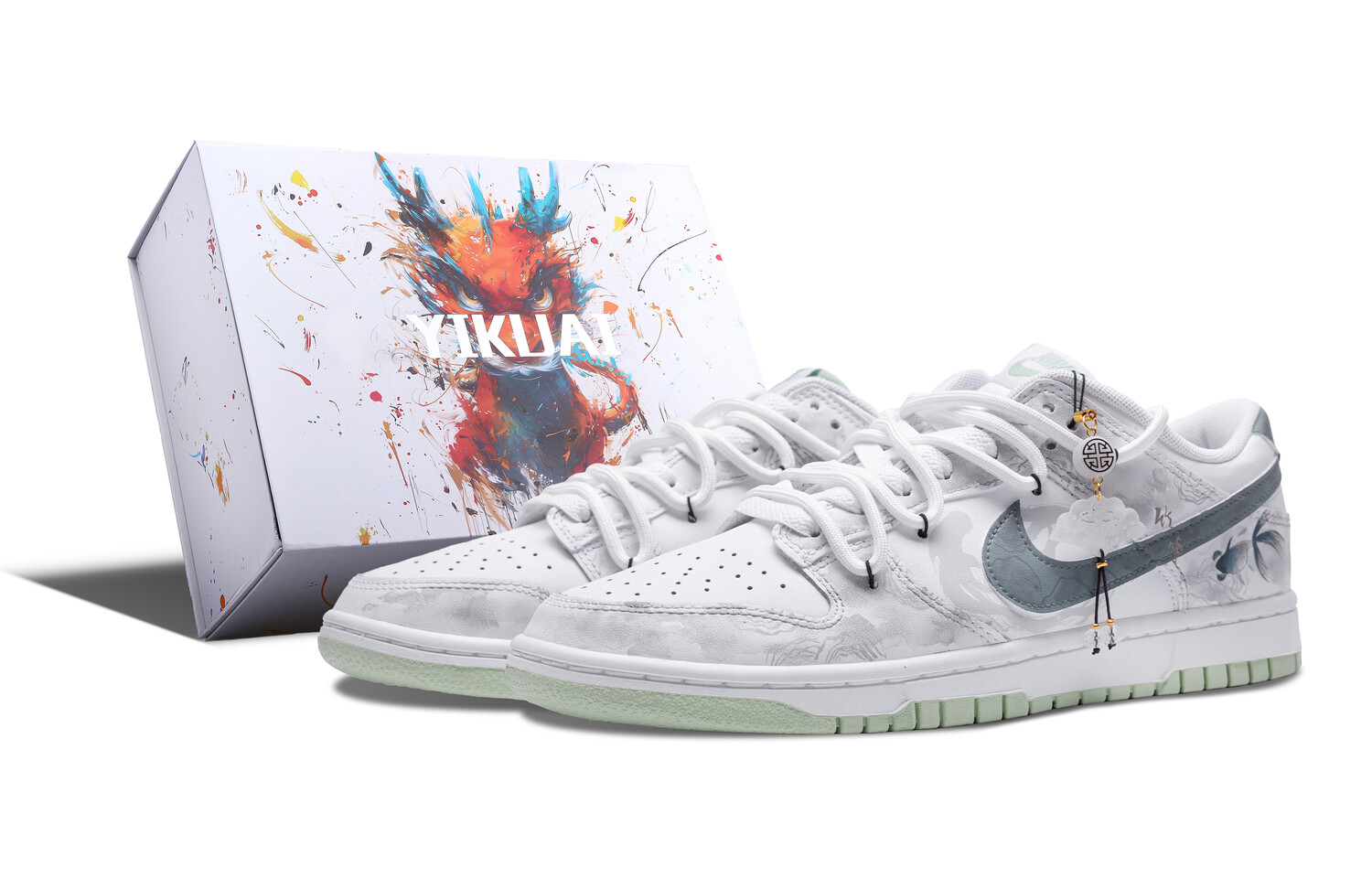 

Кроссовки Nike Dunk Skateboarding Shoes Men Low-top White/Gray/Blue, цвет Lead