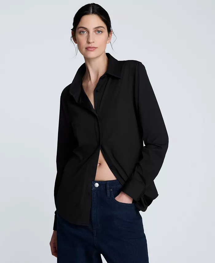 

Женская рубашка из шелковистого джерси с пуговицами спереди Kenneth Cole, черный