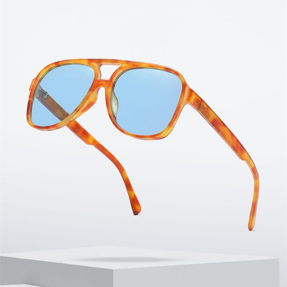 

Мужские солнцезащитные очки в стиле ретро с увеличенными двойными перемычками, прозрачная оправа, женские очки желто-синего цвета с защитой от УФ-излучения UV400, SUN38 Generic, Amber Blue