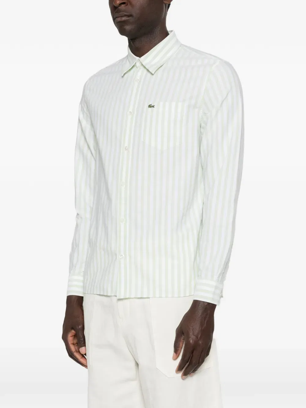 Полосатая рубашка Lacoste, зеленый — фото 3
