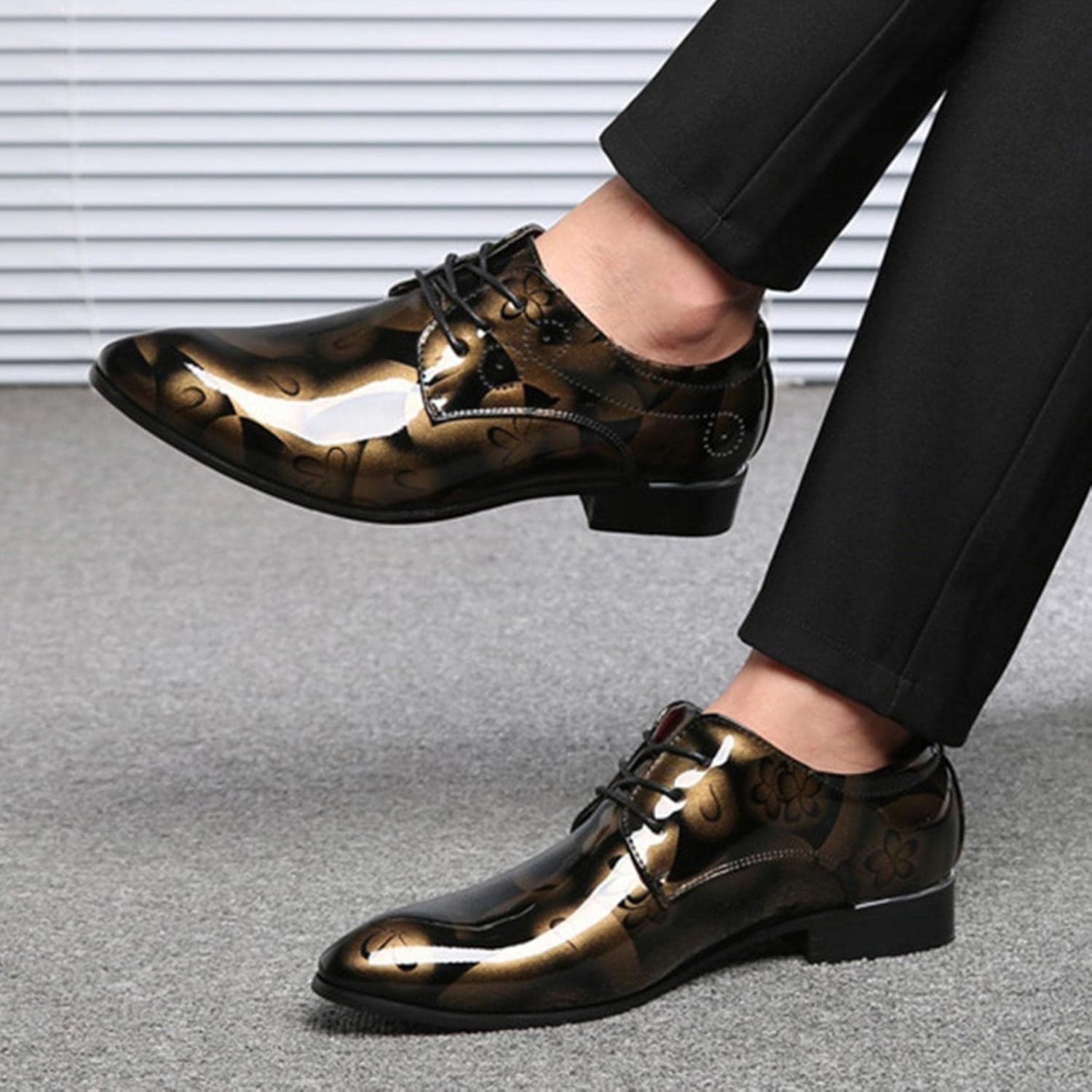 Мужские классические кожаные туфли Oxfords Hbeylia, закрытые с острым носком, шнуровка, формальные деловые туфли, модные Oxfords для смокинга с крыльями, современные туфли для мужчин, для работы в офисе и свадьбы, золотой — фото 3