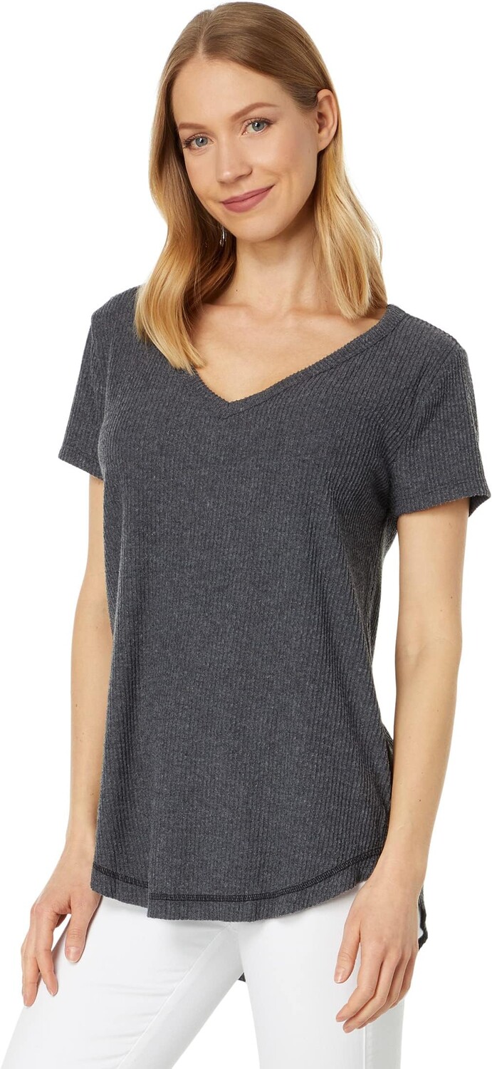

Рубашка Dylan by True Grit Cozy Brushed Rib Short Sleeve Shirt Tail V-Neck, черный