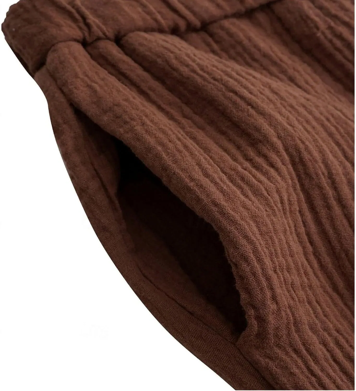 Шорты льняные мужские, Elastic Waist Drawstring, Coffee — фото 4