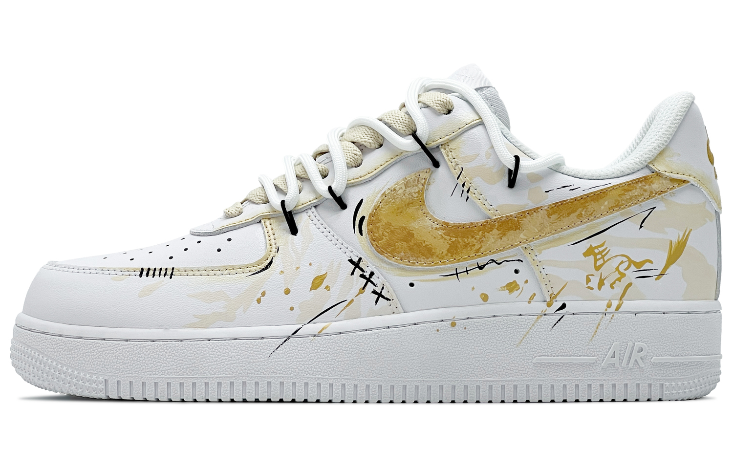 

Air Force 1 Brocade Gold Horse Low top детские скейтборд кроссовки белый желтый Unisex Nike, белый желтый-Women's