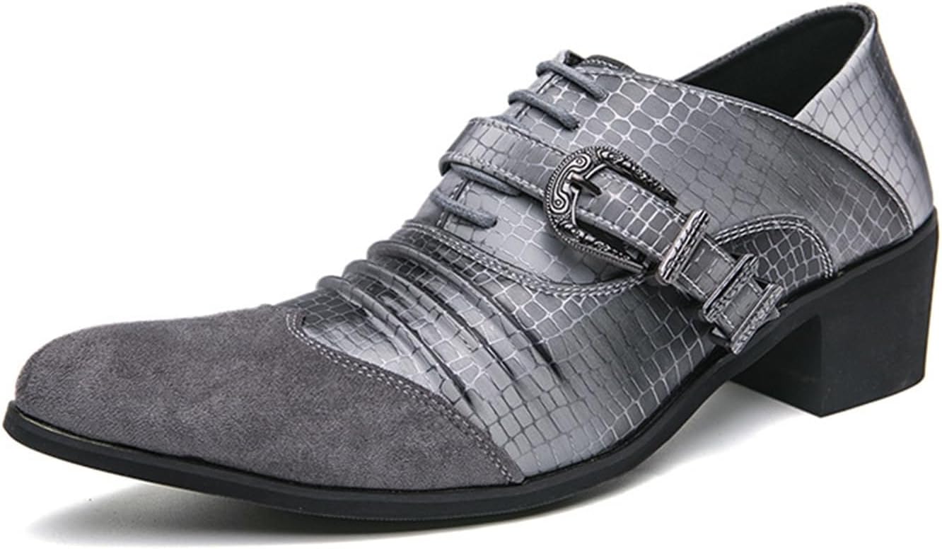 

Мужские модные туфли-оксфорды на шнуровке с острым носком, перфорацией и блочным каблуком, для торжественных случаев, делового и повседневного стиля, для выпускного вечера Generic, серый