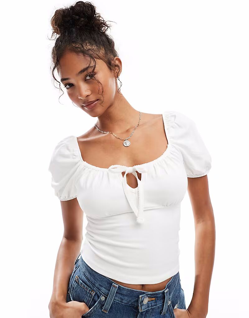 

Топ молочницы Miss Selfridge с завязками спереди, белый