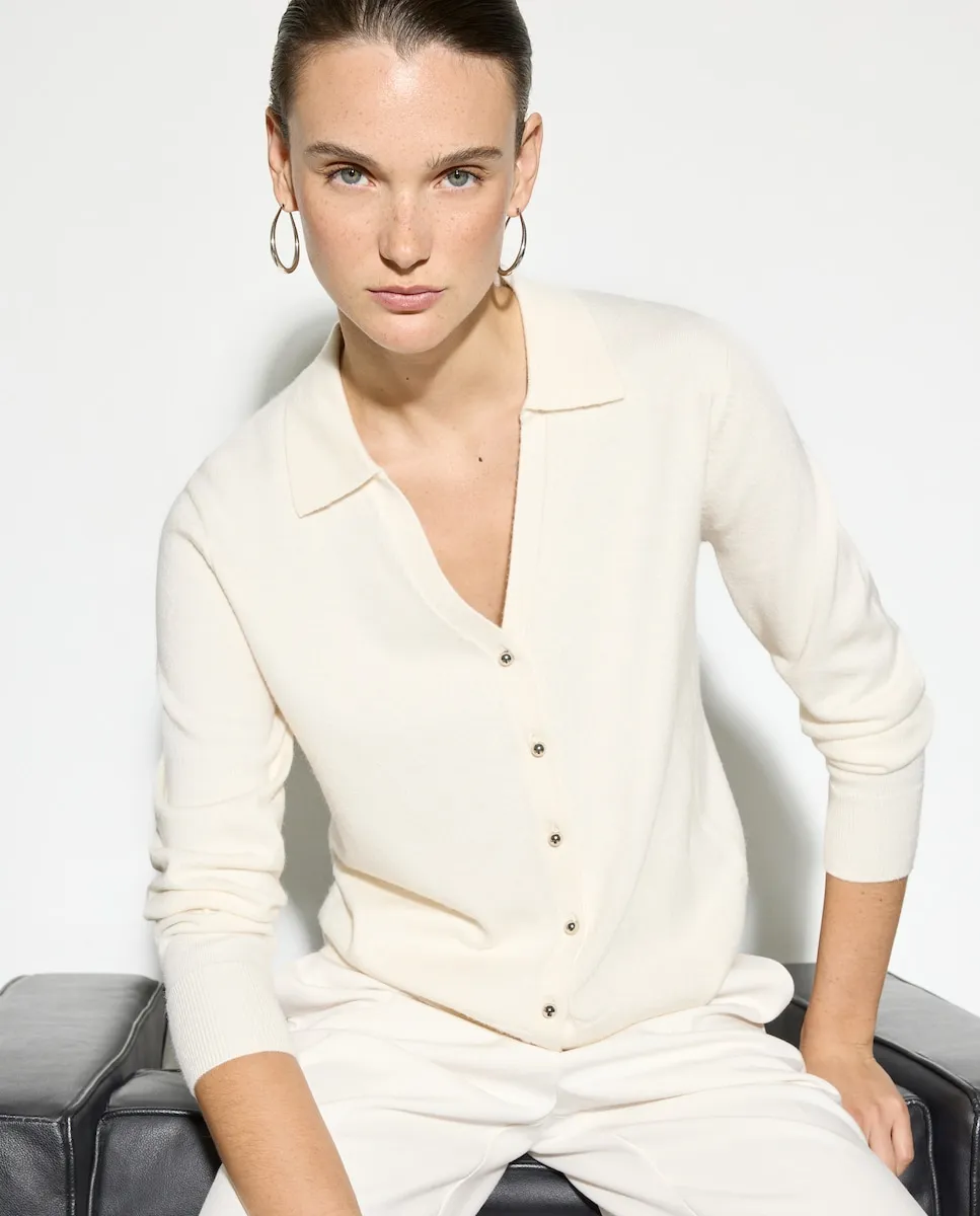 

Женский приталенный джемпер с воротником-поло Woman El Corte Inglés, экрю