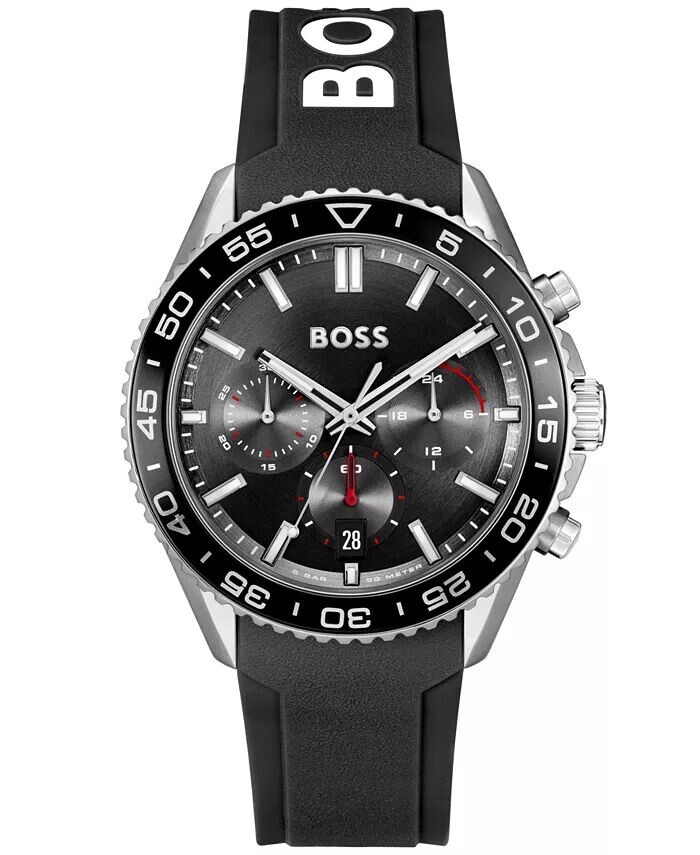 

Мужские часы Runner Quartz Chrono, черные силиконовые часы, 44 мм Hugo Boss, черный