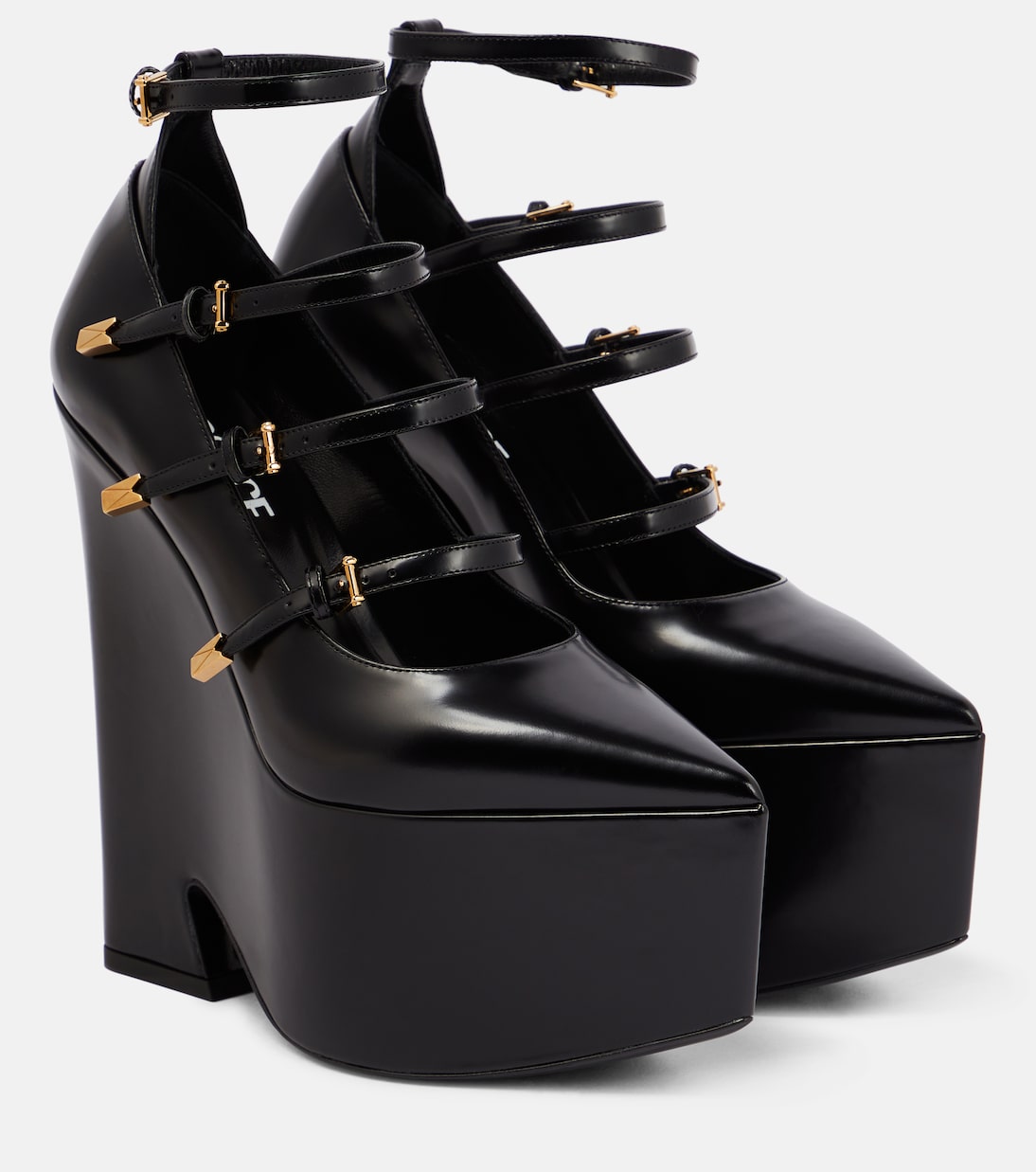 Туфли-лодочки из кожи Tempest на платформе Versace, Black-Versace Gold