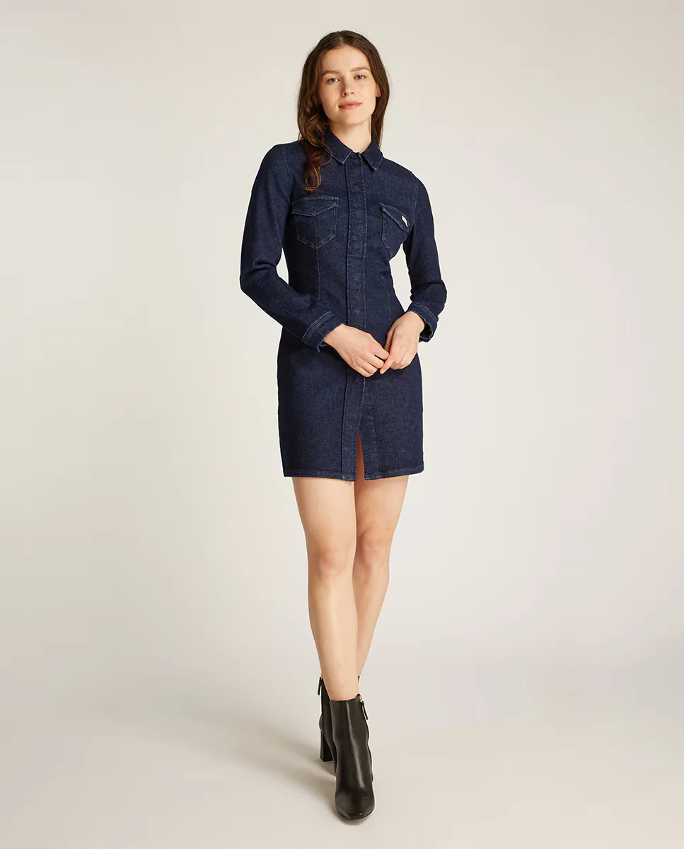 

Женское платье в ковбойском стиле с длинными рукавами Calvin Klein Jeans, синий