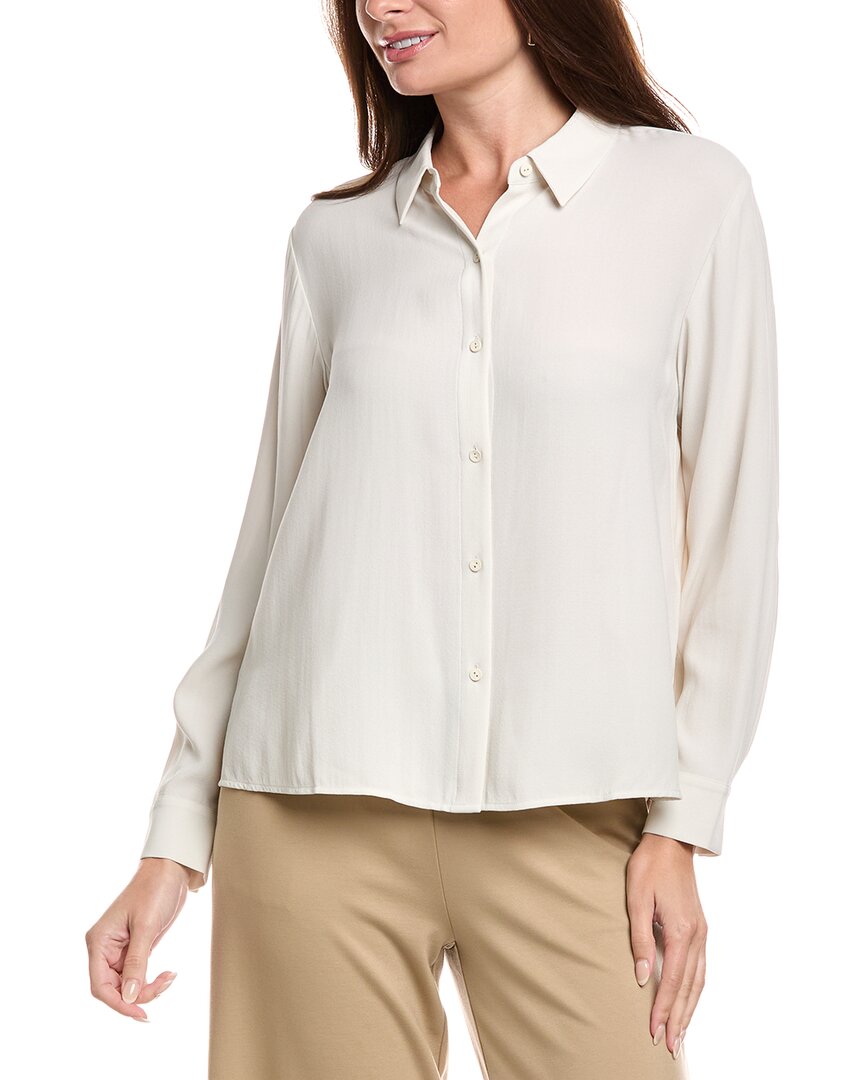 

EILEEN FISHER Petite Классическая шелковая блузка с воротником, белый