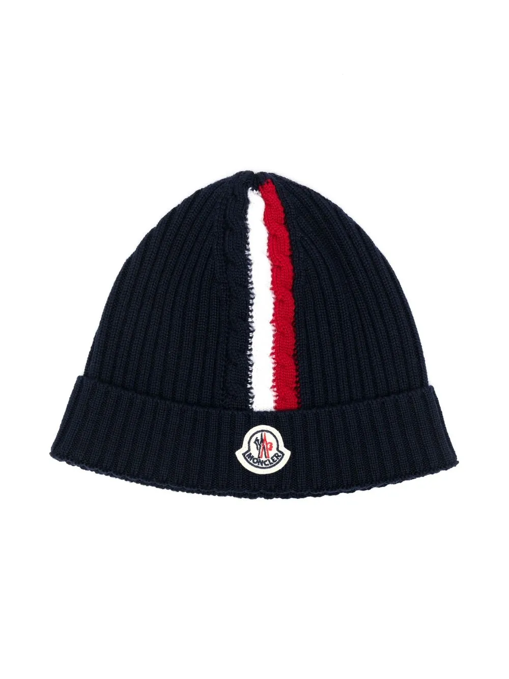

Шапка бини в полоску с нашивкой-логотипом Moncler Enfant, синий
