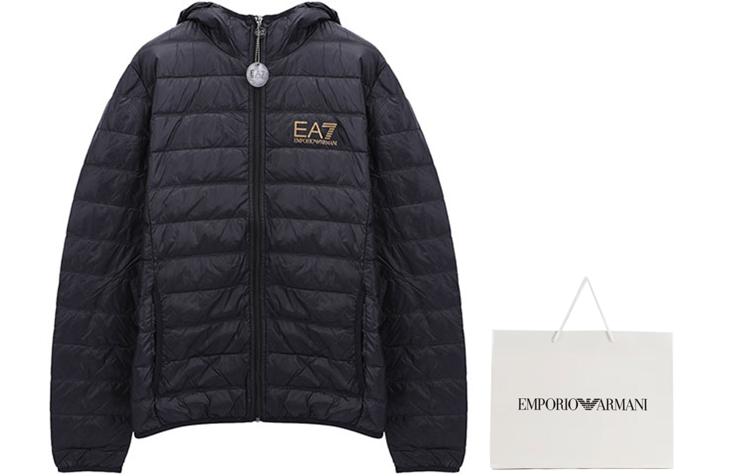 Куртка пуховая с принтом логотипа Ea7 EMPORIO ARMANI, черная — фото 3