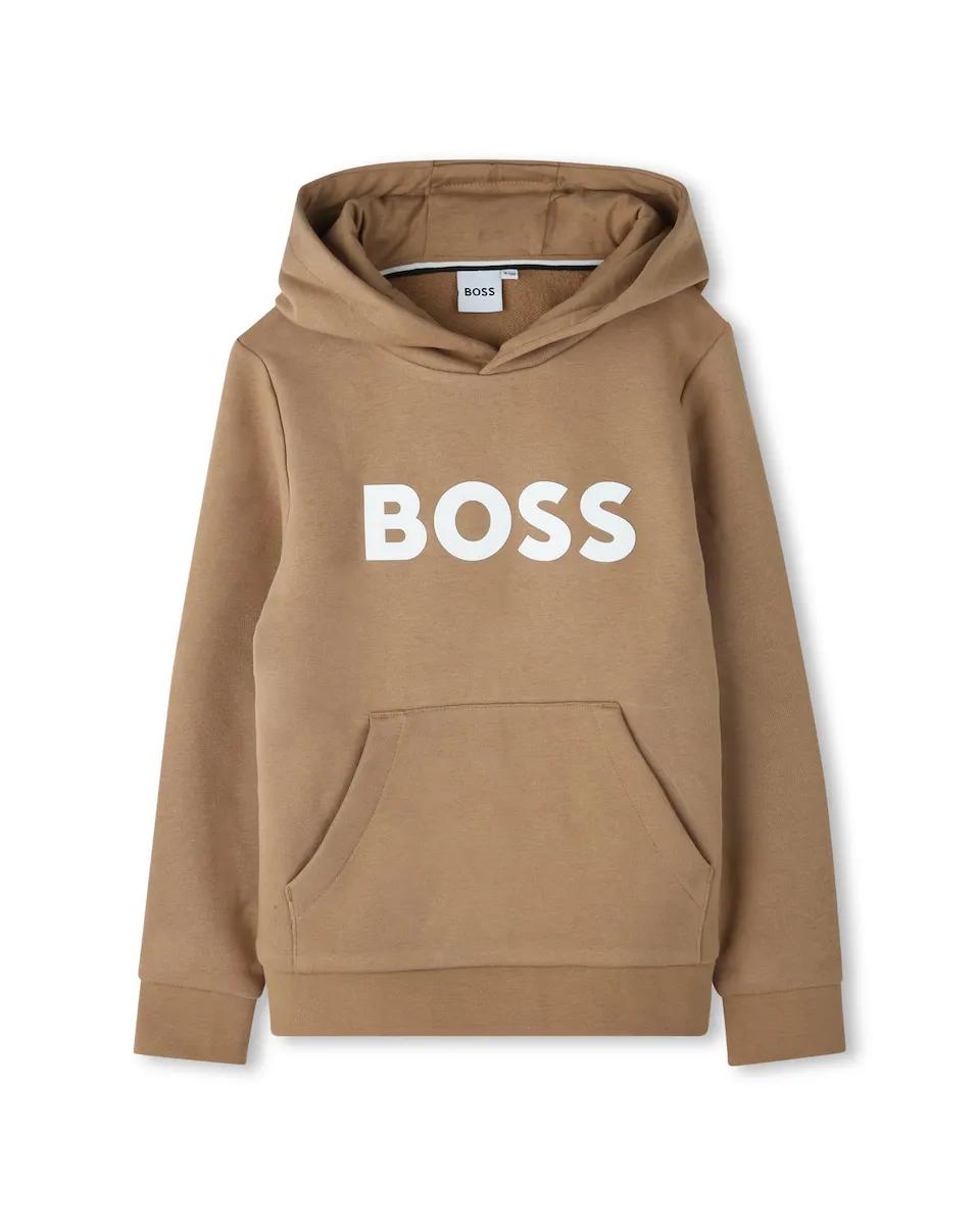 

Толстовка для мальчика с капюшоном и логотипом спереди BOSS Kidswear, светло-коричневый