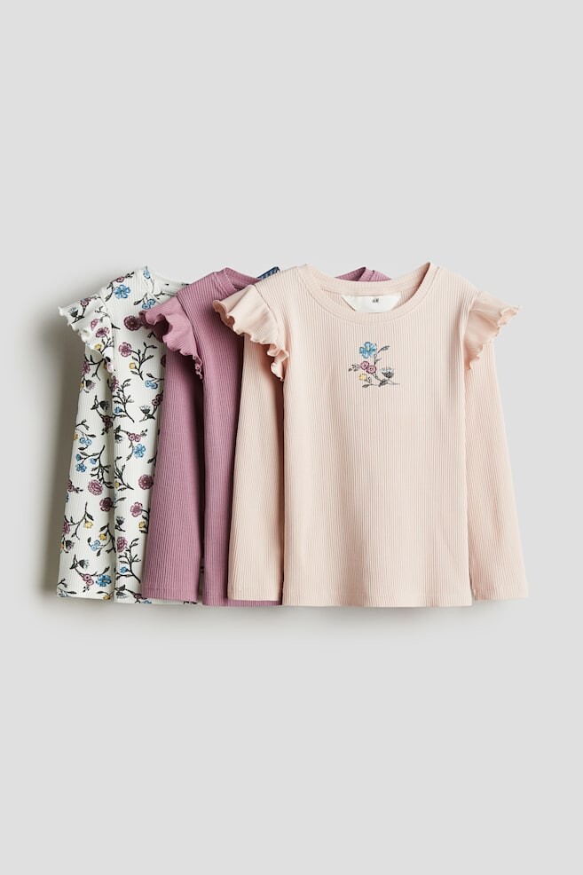

Комплект из 3 трикотажных рубашек с воланами H&M, розовый