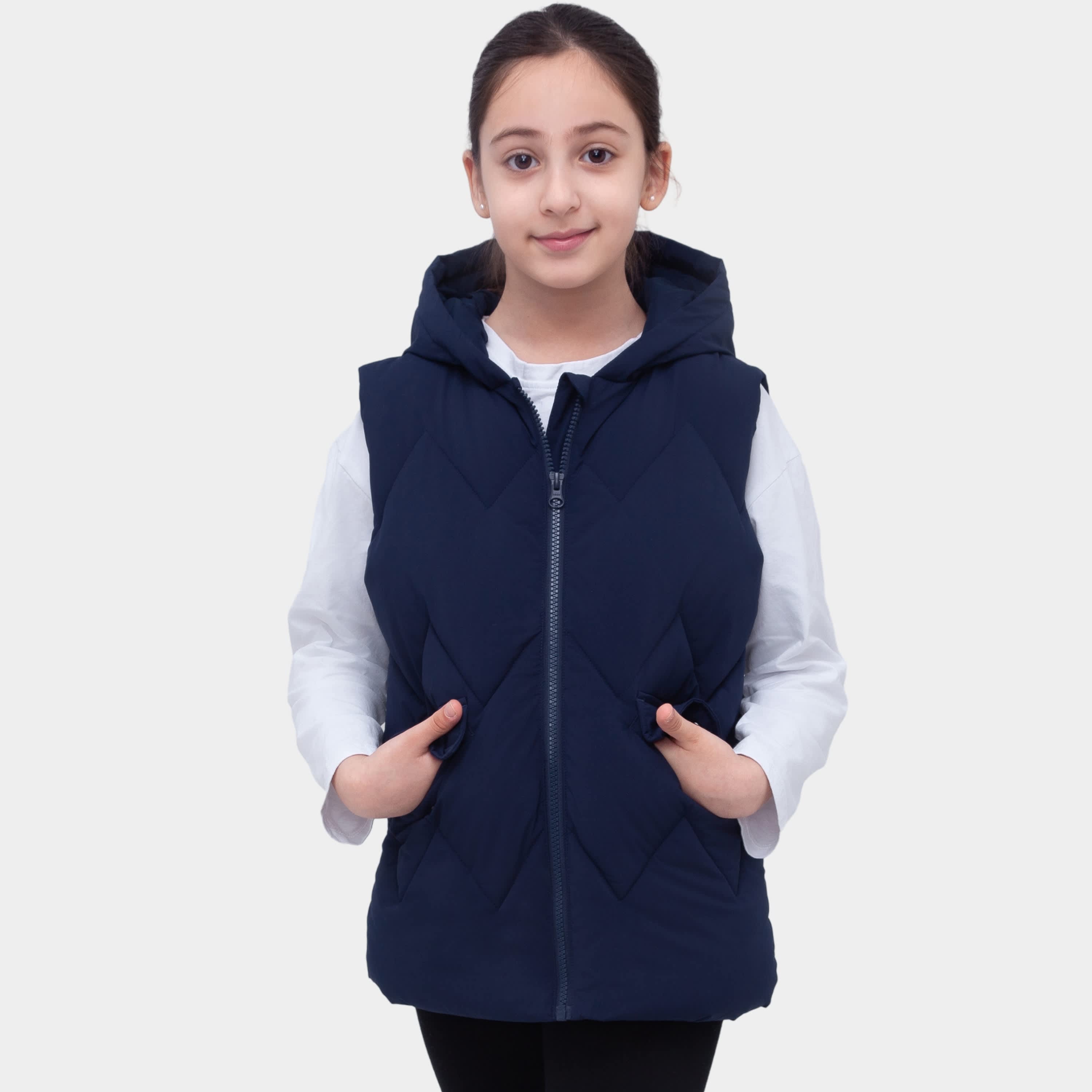 

Стеганый пуховый жилет Rokka&Rolla для девочек, украшенный ромбами, темно-синий