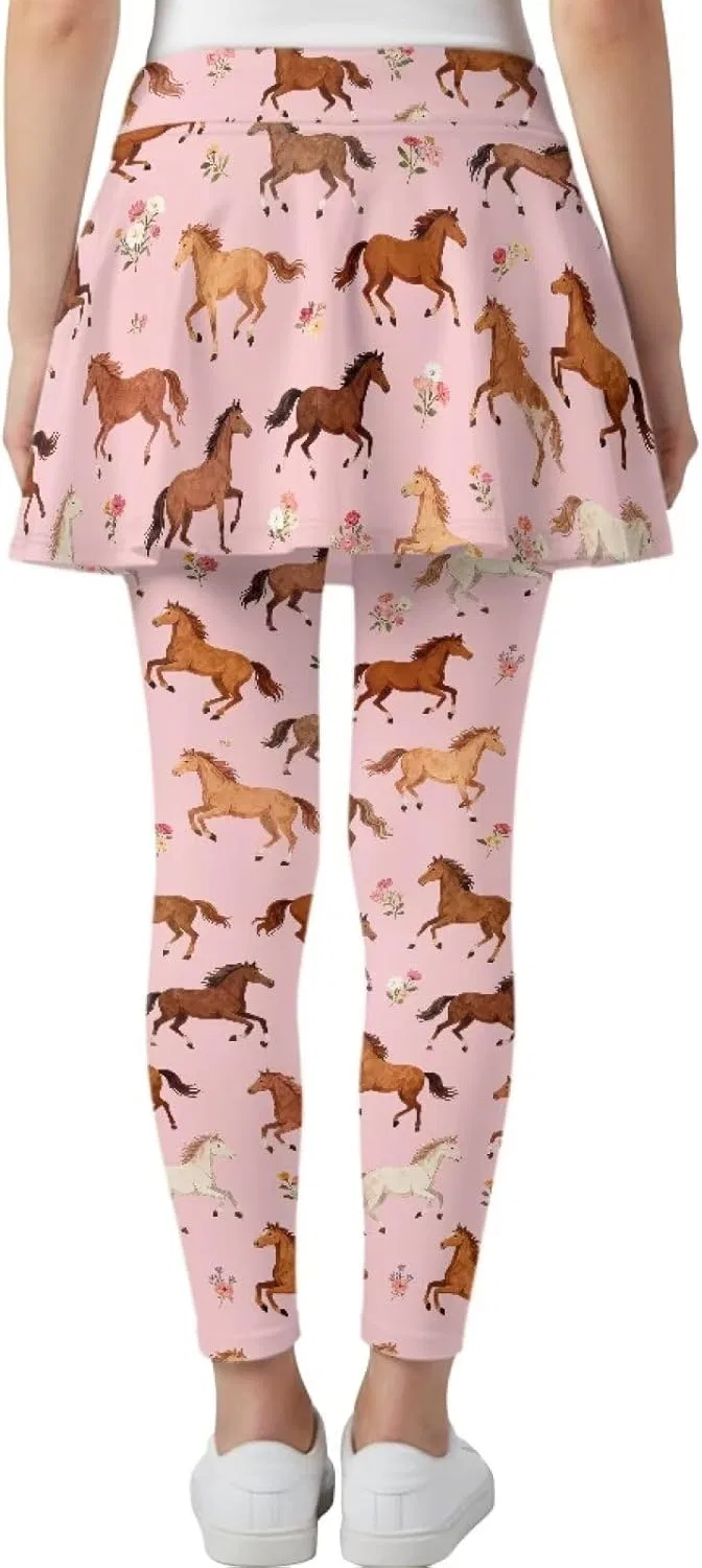 Леггинсы с юбкой для девочек, Yatixapu, 2 в 1, Horse Print — фото 2