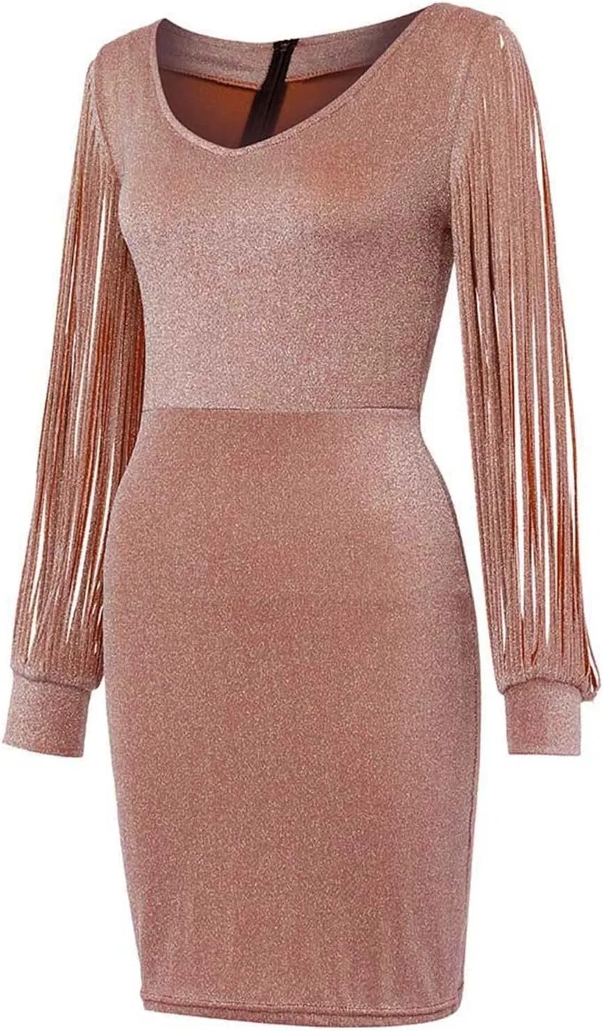 Платье Sexy Sequined Shining с вышивкой, мини, однотонное, с рукавами, для клуба, летнее, для женщин 2023 Generic, хаки — фото 4