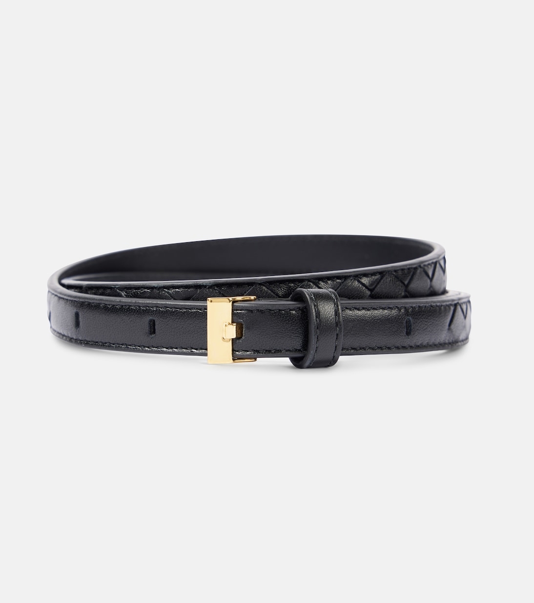 

Кожаный ремень Intrecciato Bottega Veneta, Black-M Brass