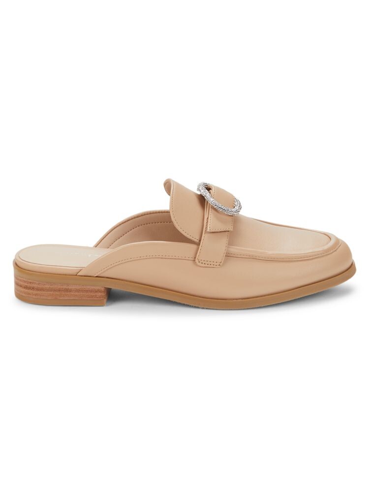 Кожаные мюли с кристаллической пряжкой Stuart Weitzman, цвет Golden Beige