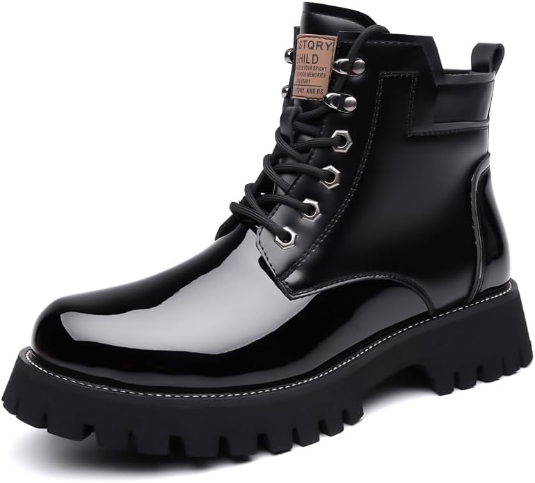 

Мужские кожаные ботинки на платформе MEIXI, боевые ботинки до щиколотки, модные и удобные, с боковой молнией, круглым носком, шнуровкой, массивной подошвой с протектором, противоскользящие, мотоботинки для работы и бизнеса Meixi Mobile, черный