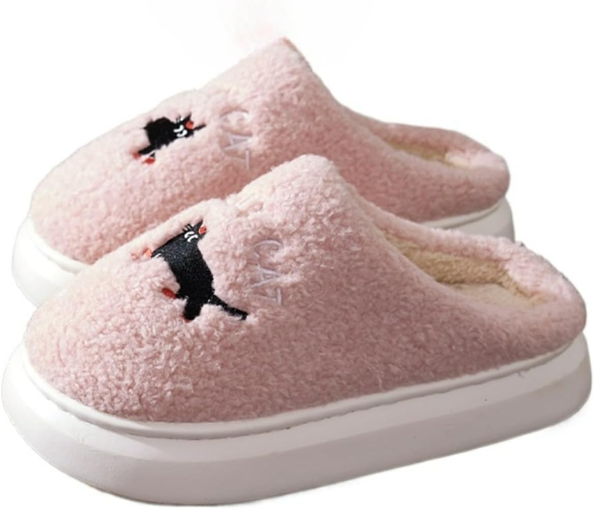 

Милые тапочки с котиком для женщин и мужчин, плюшевые, пушистые, забавные, для любителей кошек, для дома и улицы, теплые, с мультяшным дизайном, противоскользящие Elirar, розовый