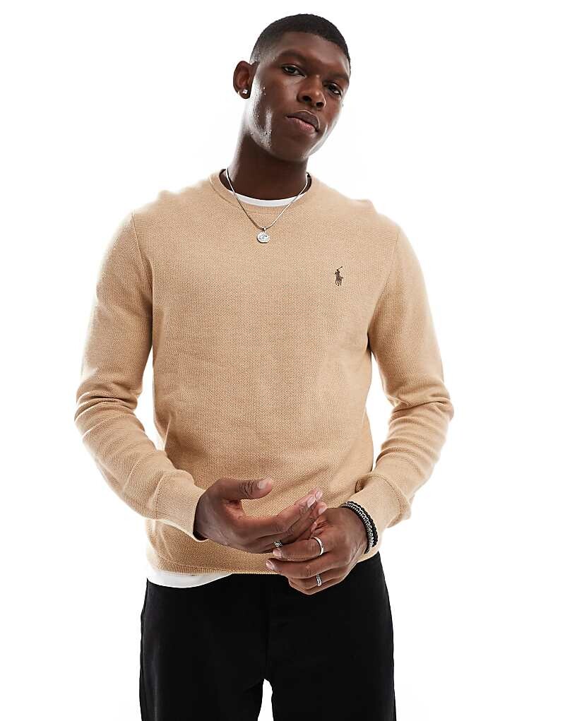 

Светло-коричневый хлопковый вязаный свитер с логотипом Polo Ralph Lauren