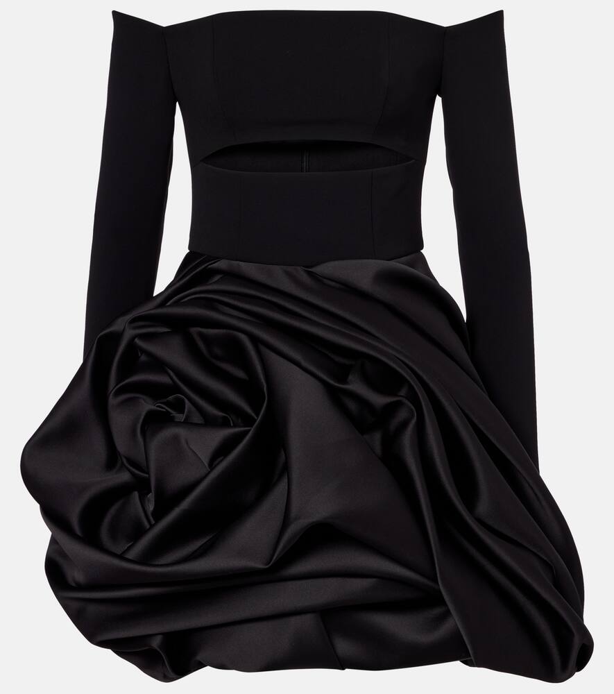 

Асимметрильное сатиновое мини-платье с открытыми плечами Carolina Herrera, Black