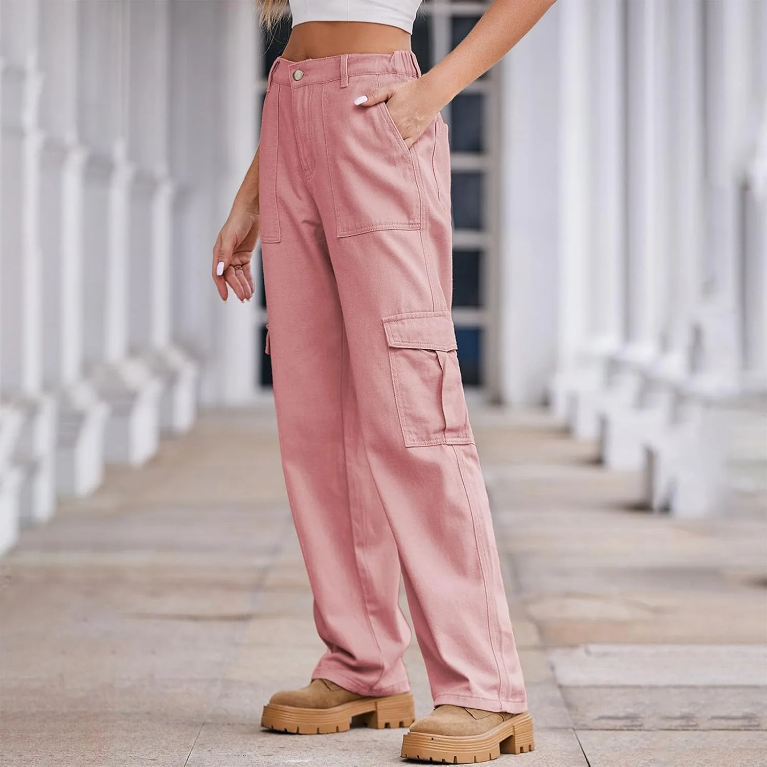 Cargo джинсы женские High Waisted Casual Straight Wide Leg — фото 3