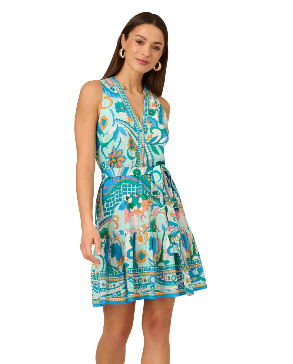 

Короткое платье без рукавов с принтом и v-образным вырезом Adrianna Papell, мультиколор