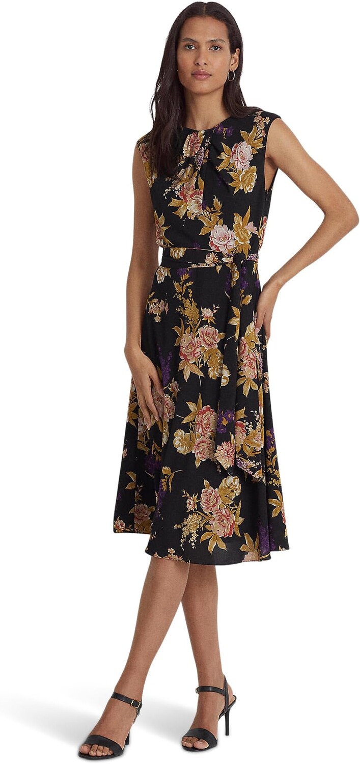 

Платье LAUREN Ralph Lauren Floral Bubble Crepe Cap-Sleeve Dress, цвет Black/Tan/Multi